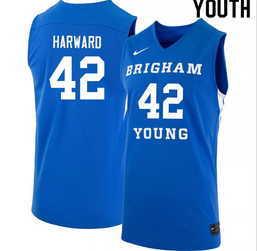Youth #42 Richard Harward BYU Cougars College Basketball Jerseys Sale-Light Blue